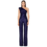 Luna Sleeveless One Shoulder Sequin Jumpsuit