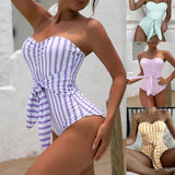 Luna Sexy Striped Plus One Piece Swimsuit
