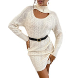 Luna Turtleneck Hollow Solid Color Twist Sweater Dress
