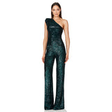 Luna Sleeveless One Shoulder Sequin Jumpsuit