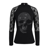 Luna Skull Hot Drill Half Turtleneck Long Sleeve Top