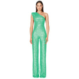 Luna Sleeveless One Shoulder Sequin Jumpsuit