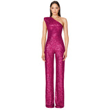 Luna Sleeveless One Shoulder Sequin Jumpsuit