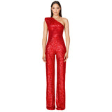 Luna Sleeveless One Shoulder Sequin Jumpsuit