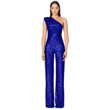Luna Sleeveless One Shoulder Sequin Jumpsuit