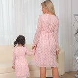Luna Mom and Daughter Gold and Pink Dress