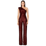 Luna Sleeveless One Shoulder Sequin Jumpsuit