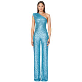Luna Sleeveless One Shoulder Sequin Jumpsuit