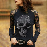 Luna Skull Hot Drill Half Turtleneck Long Sleeve Top