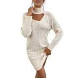Luna Turtleneck Hollow Solid Color Twist Sweater Dress