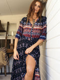 Luna Bohemian Single Breasted Printed Long Dress