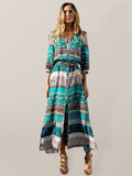 Luna Bohemian Single Breasted Printed Long Dress