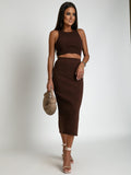 Luna Knitted Slim Tank Top Slit Short Skirt Two-Piece Set