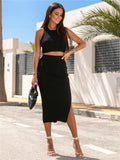Luna Knitted Slim Tank Top Slit Short Skirt Two-Piece Set