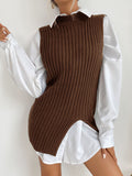 Luna Slit Solid Colour Mid-Length Vest Sweater