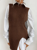 Luna Slit Solid Colour Mid-Length Vest Sweater