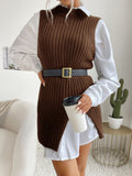 Luna Slit Solid Colour Mid-Length Vest Sweater