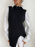 Luna Slit Solid Colour Mid-Length Vest Sweater
