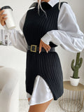 Luna Slit Solid Colour Mid-Length Vest Sweater