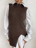Luna Slit Solid Colour Mid-Length Vest Sweater