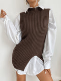 Luna Slit Solid Colour Mid-Length Vest Sweater