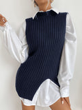 Luna Slit Solid Colour Mid-Length Vest Sweater