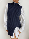 Luna Slit Solid Colour Mid-Length Vest Sweater