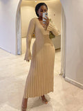 Luna Women's Long Bell Sleeve Slim Fit Knitted Dress