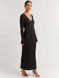 Luna Women's Long Bell Sleeve Slim Fit Knitted Dress