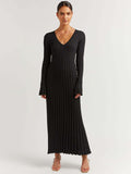 Luna Women's Long Bell Sleeve Slim Fit Knitted Dress