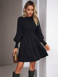 Luna Pleated Solid Colour Long-Sleeved Dress