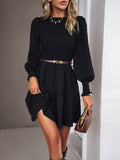 Luna Pleated Solid Colour Long-Sleeved Dress
