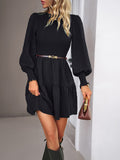 Luna Pleated Solid Colour Long-Sleeved Dress
