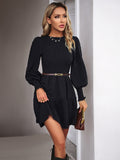 Luna Pleated Solid Colour Long-Sleeved Dress