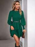 Luna Pleated Solid Colour Long-Sleeved Dress