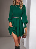 Luna Pleated Solid Colour Long-Sleeved Dress