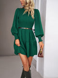 Luna Pleated Solid Colour Long-Sleeved Dress
