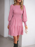 Luna Pleated Solid Colour Long-Sleeved Dress