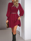 Luna Pleated Solid Colour Long-Sleeved Dress