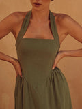 Luna Wide Strap Halter Backless Dress