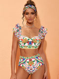 Luna Ruffles Enamel Print Swimwear