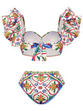 Luna Ruffles Enamel Print Swimwear