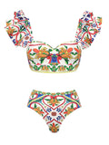 Luna Ruffles Enamel Print Swimwear