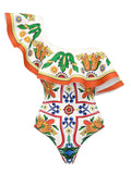 Luna Ruffles Enamel Print Swimwear