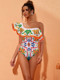 Luna Ruffles Enamel Print Swimwear