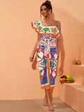 Luna Ruffles Enamel Print Swimwear