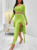 Luna Solid Colour Long Sleeve Top Ruffled Skirt Set