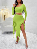 Luna Solid Colour Long Sleeve Top Ruffled Skirt Set