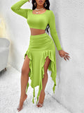 Luna Solid Colour Long Sleeve Top Ruffled Skirt Set
