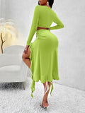 Luna Solid Colour Long Sleeve Top Ruffled Skirt Set